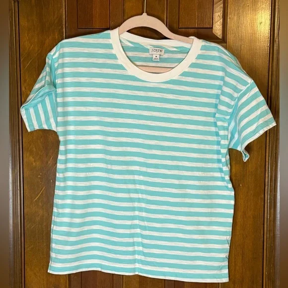 J. Crew aqua and white stripe tshirt tee size Medium EUC - Picture 3 of 3